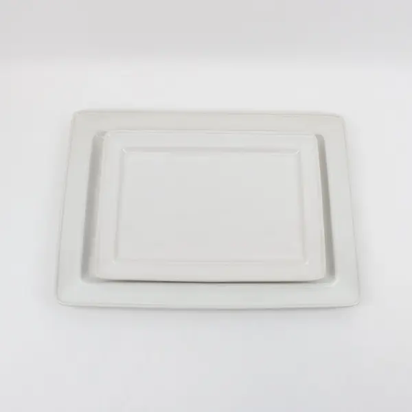 Lot of 2 Over and Back White Rectangular Ceramic Serving Platters