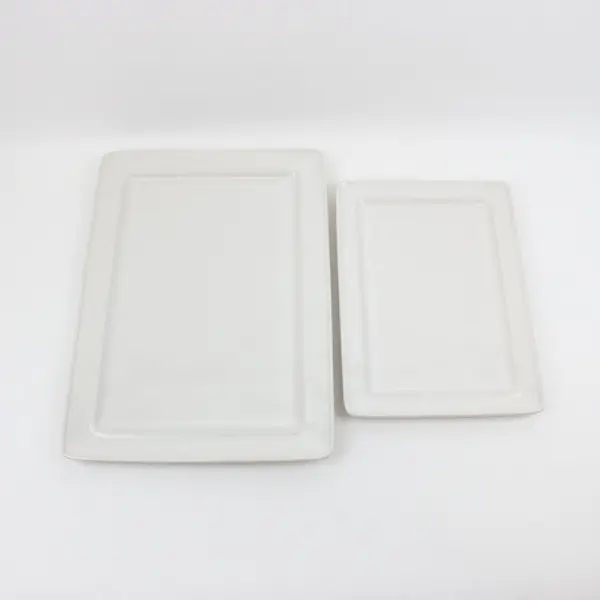 Lot of 2 Over and Back White Rectangular Ceramic Serving Platters