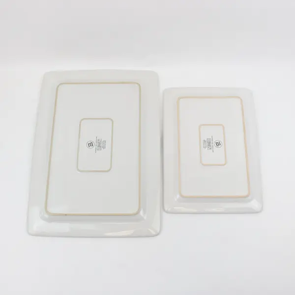 Lot of 2 Over and Back White Rectangular Ceramic Serving Platters