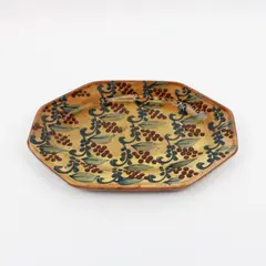 Terraghia Corsica Hand-Painted Terracotta Platter Serving Tray Tan Glaze Blue