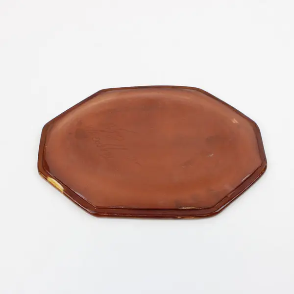 Terraghia Corsica Hand-Painted Terracotta Platter Serving Tray Tan Glaze Blue