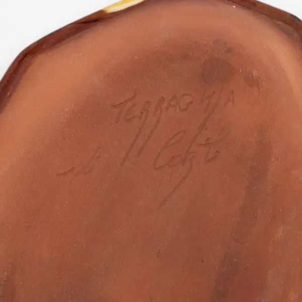 Terraghia Corsica Hand-Painted Terracotta Platter Serving Tray Tan Glaze Blue