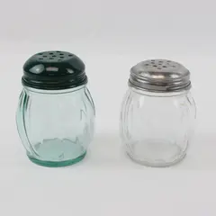 Lot of 2 Ribbed Glass Seasoning Shakers Parmesan Red Pepper