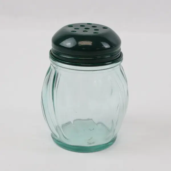 Lot of 2 Ribbed Glass Seasoning Shakers Parmesan Red Pepper
