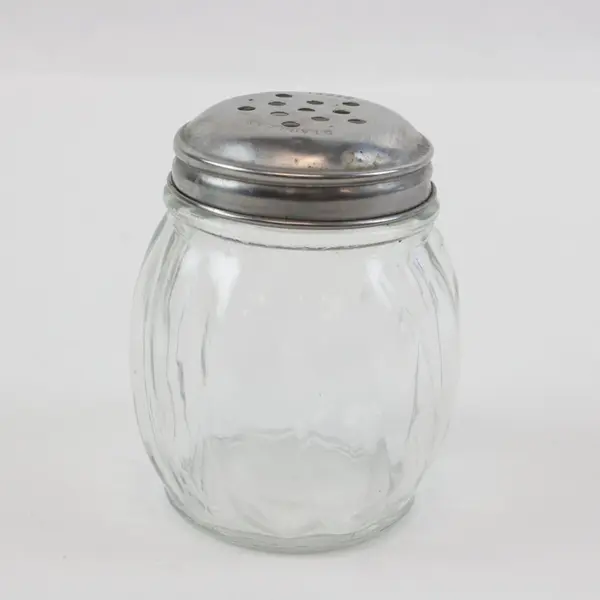 Lot of 2 Ribbed Glass Seasoning Shakers Parmesan Red Pepper