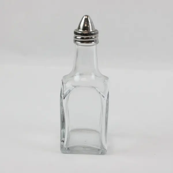 Clear Glass Oil Vinegar Cruet Bottle Square Base Pointed Metal Cap