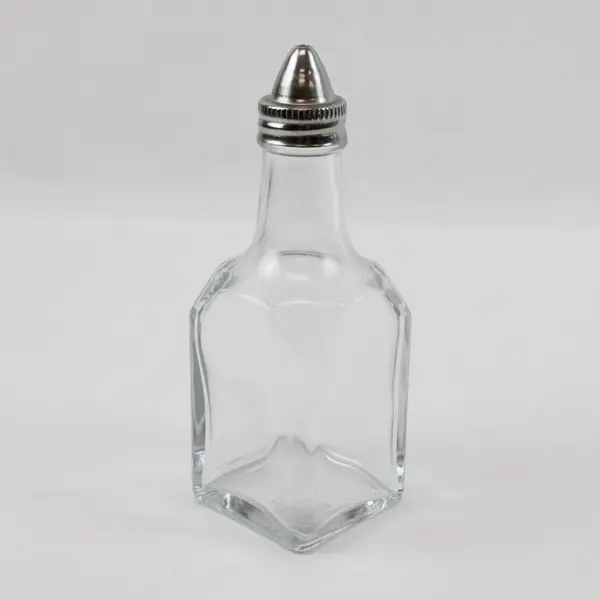 Clear Glass Oil Vinegar Cruet Bottle Square Base Pointed Metal Cap