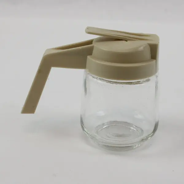 Glass Syrup Honey Dispenser Off-White Plastic Lid Thumb Lever