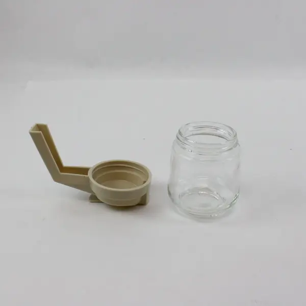 Glass Syrup Honey Dispenser Off-White Plastic Lid Thumb Lever