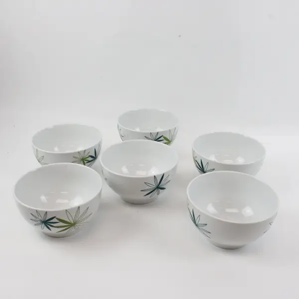 Pier 1 KUI HUA Porcelain Coupe Cereal Bowls Set of 6 Bamboo Botanical