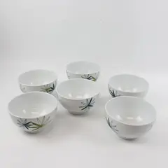 Pier 1 KUI HUA Porcelain Coupe Cereal Bowls Set of 6 Bamboo Botanical