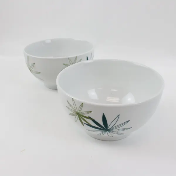 Pier 1 KUI HUA Porcelain Coupe Cereal Bowls Set of 6 Bamboo Botanical