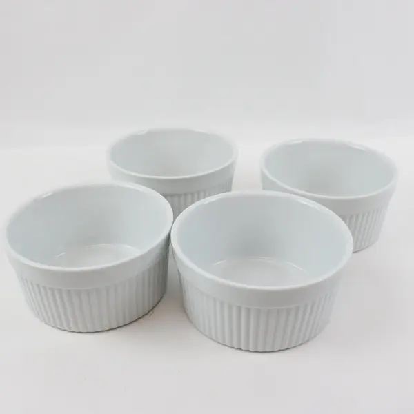 Pier 1 Imports White Ribbed Porcelain Ramekins Set of 4 Souffle Cups