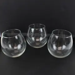 Set of 3 Clear Glass Stemless Wine Glasses Bulbous Shape