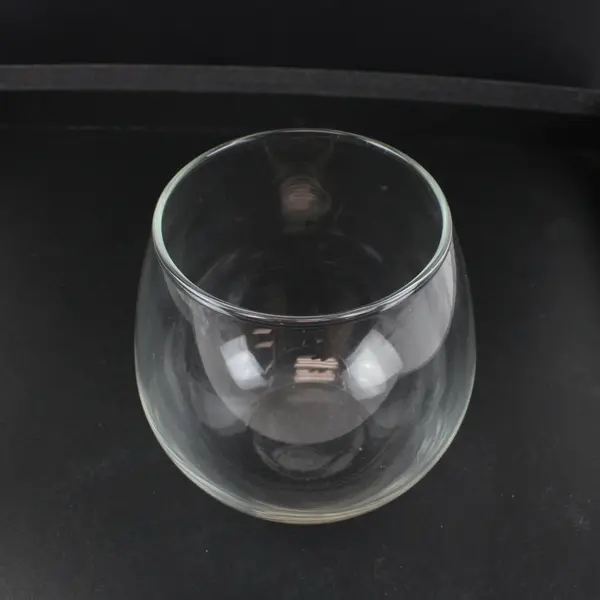 Set of 3 Clear Glass Stemless Wine Glasses Bulbous Shape