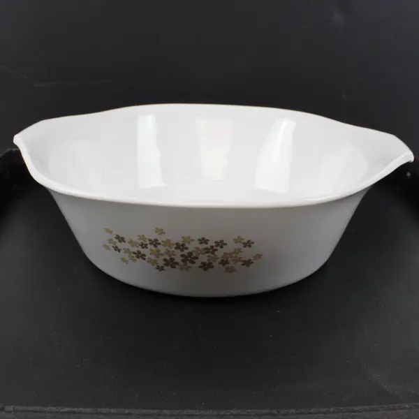Libbey 2 Qt Casserole Serving Dish White Brown Daisy Floral