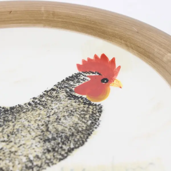 Decorative Ceramic Rooster Plate Black White Brown Rim 10.5 Inch