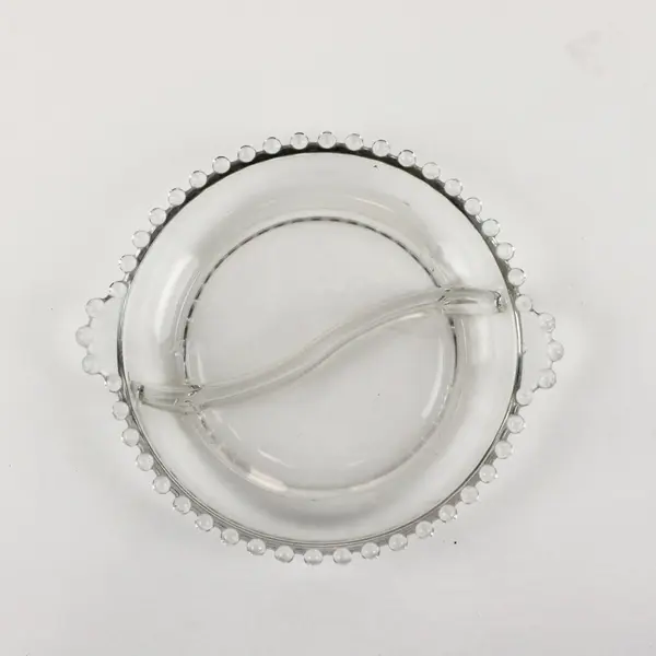 Vintage Imperial Glass Candlewick Divided Relish Dish Beaded Rim Handles