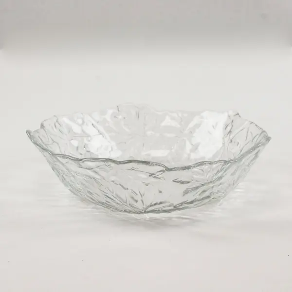 Clear Pressed Glass Serving Bowl Embossed Grape & Leaf Pattern
