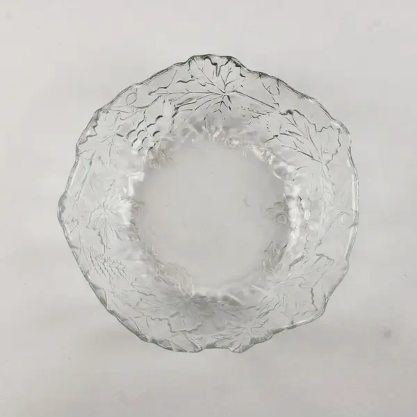 Clear Pressed Glass Serving Bowl Embossed Grape & Leaf Pattern
