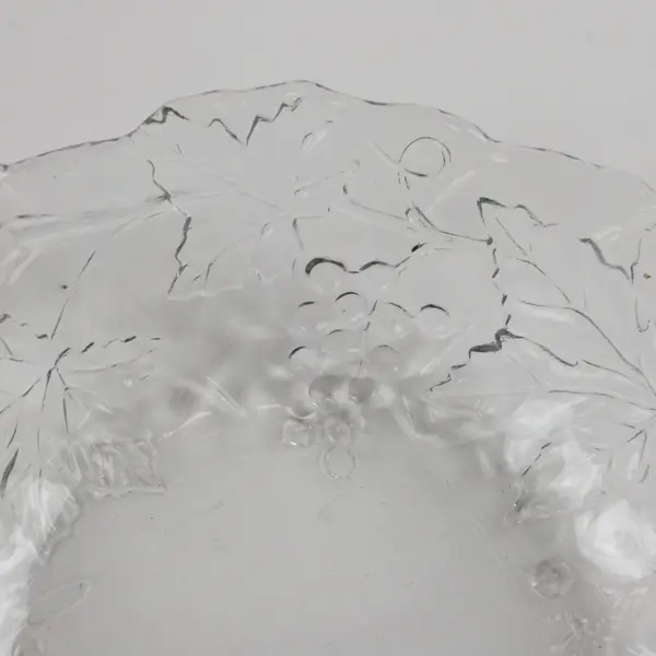 Clear Pressed Glass Serving Bowl Embossed Grape & Leaf Pattern