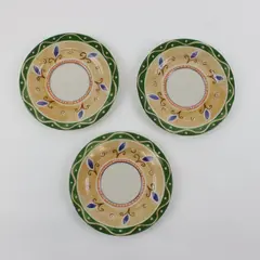 PTS International Interiors Salerno Stoneware Dessert Plates 3 Yellow Green Rim