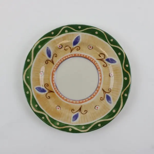 PTS International Interiors Salerno Stoneware Dessert Plates 3 Yellow Green Rim