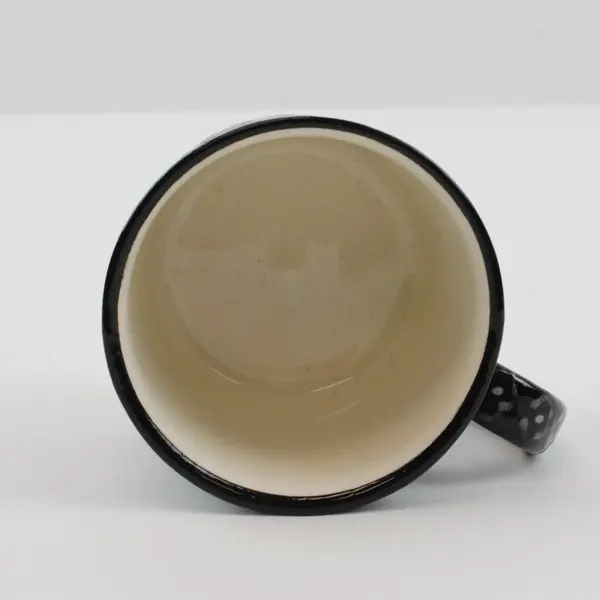 Hand-Painted Ceramic Coffee Mug Black White Embossed Floral Pattern