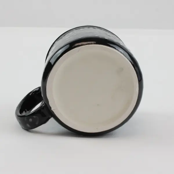 Hand-Painted Ceramic Coffee Mug Black White Embossed Floral Pattern