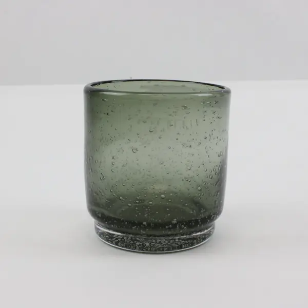 Smoky Green Handblown Glass Tumbler Textured Bubble Finish