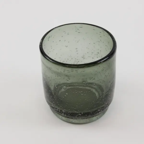 Smoky Green Handblown Glass Tumbler Textured Bubble Finish