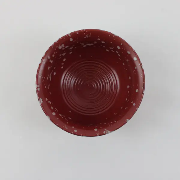 Small Red Ceramic Bowl White Speckled Blossom Geometric Grid Pattern
