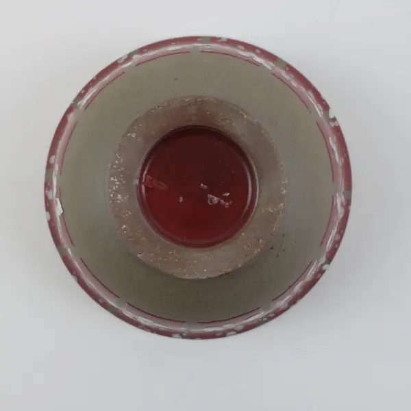Small Red Ceramic Bowl White Speckled Blossom Geometric Grid Pattern