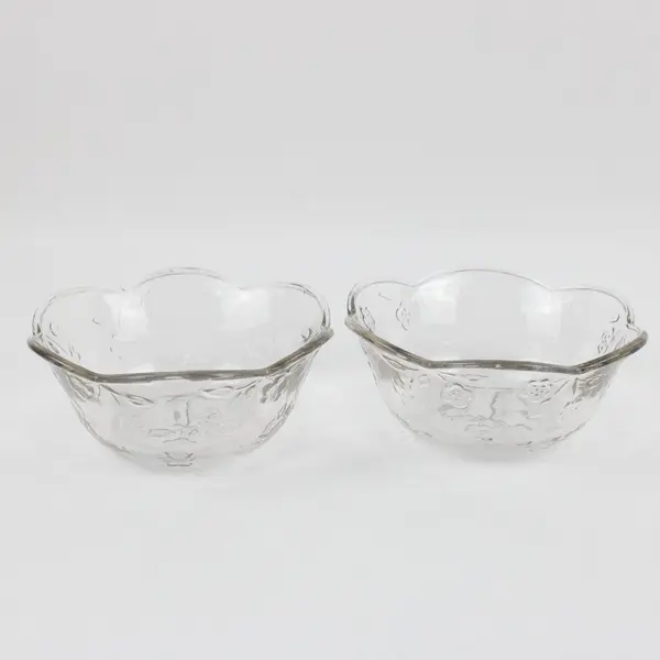 Anchor Hocking Savannah Clear Glass Scalloped Floral Bowls Set of 2