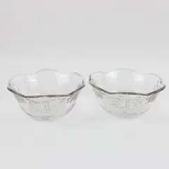 Anchor Hocking Savannah Clear Glass Scalloped Floral Bowls Set of 2