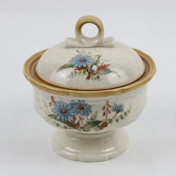 Mikasa Blue Daisies EB 804 Vintage Stoneware Covered Sugar Bowl with Lid
