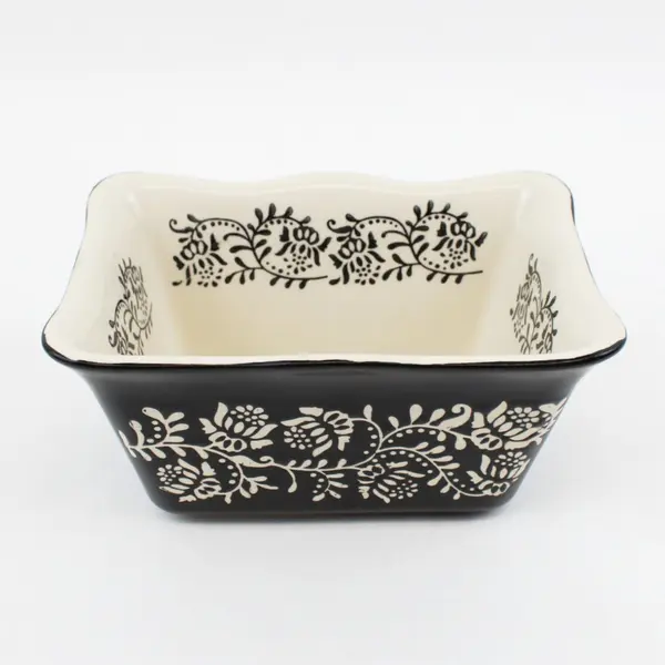 Baum Rectangular Ceramic Baking/Casserole Dish Floral Black Cream Oven-to-Table