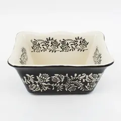 Baum Rectangular Ceramic Baking/Casserole Dish Floral Black Cream Oven-to-Table