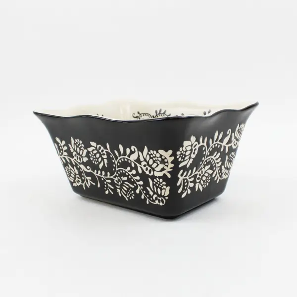 Baum Rectangular Ceramic Baking/Casserole Dish Floral Black Cream Oven-to-Table