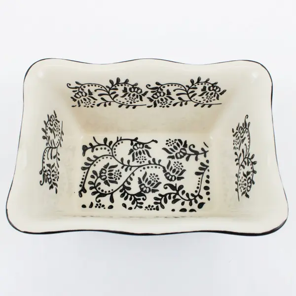 Baum Rectangular Ceramic Baking/Casserole Dish Floral Black Cream Oven-to-Table