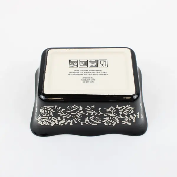 Baum Rectangular Ceramic Baking/Casserole Dish Floral Black Cream Oven-to-Table
