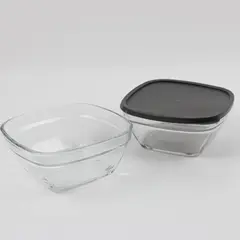 Lot of 2 Clear Glass Food Storage Containers 1 Gray Lid
