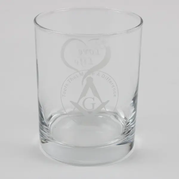 Engraved Masonic Square Clear Glass Tumbler Love Life Double-Sided