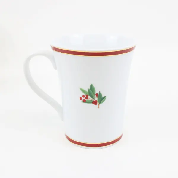 Lot of 6 Harry & David 2004 Porcelain Christmas Mugs Holly Ribbon Design