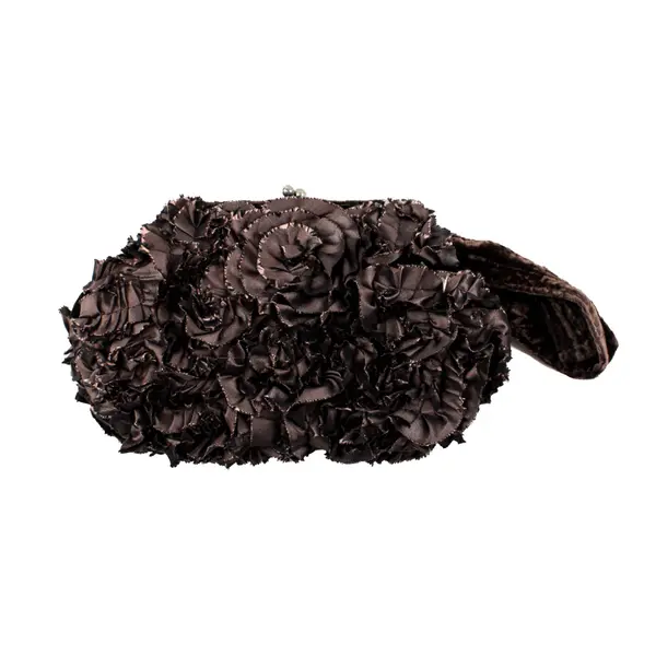 Brown 3D Floral Evening Clutch Bag Kisslock Closure