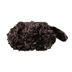 Brown 3D Floral Evening Clutch Bag Kisslock Closure
