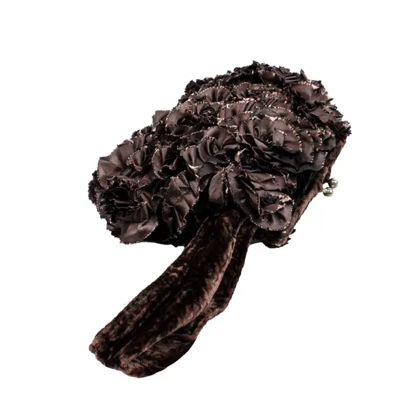 Brown 3D Floral Evening Clutch Bag Kisslock Closure
