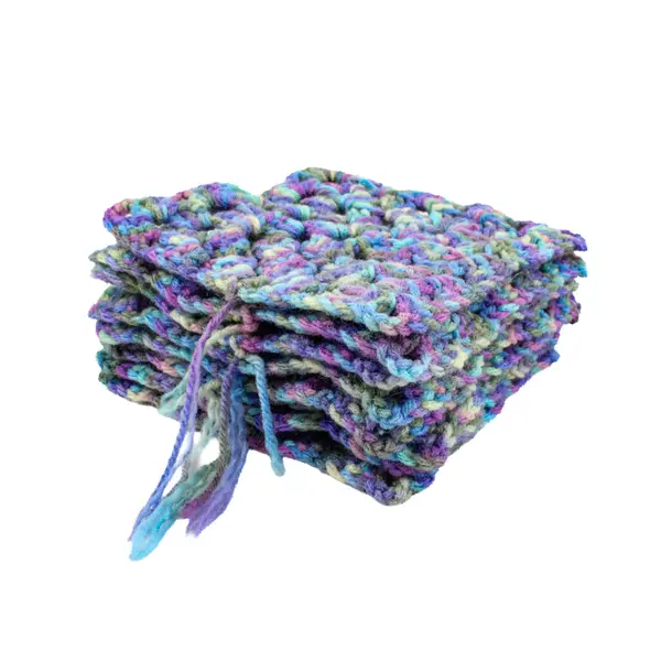 8 Handmade Crochet Granny Squares Blue Purple Green 6 Inch DIY Craft