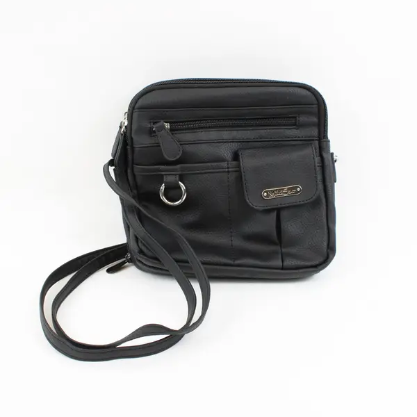 MultiSac North South Crossbody Bag Black Faux Leather Zip Around