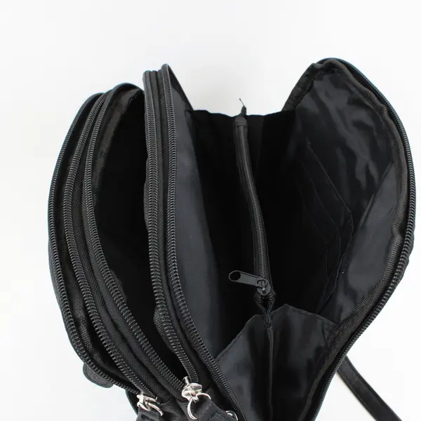 MultiSac North South Crossbody Bag Black Faux Leather Zip Around
